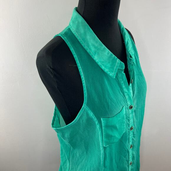 We The FREE PEOPLE Green Collar Sleeveless Button Down Tank Top Size M Medium - Picture 5 of 9